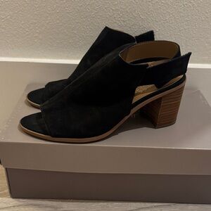 Franco Sarto Black Open-Toe Heeled wedge
